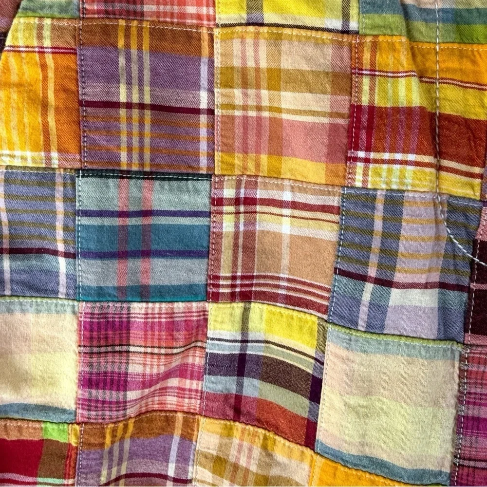 Vintage Y2K J. Crew Rainbow Madras Plaid Patchwork Bermuda Shorts - Picture 4 of 6